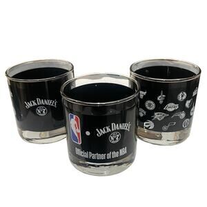 Set of 3 Jack Daniels NBA Lowball Glasses Bourbon Whiskey Rocks Limited Edition